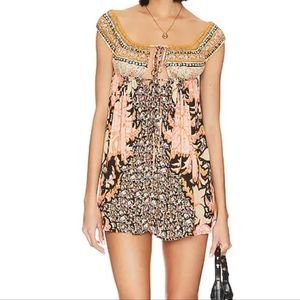 Free People Peach and Black Printed Babydoll Dress